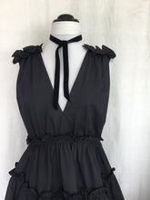 Midnight Ruffles – Black Tiered Bow-Shoulder Mini Dress
